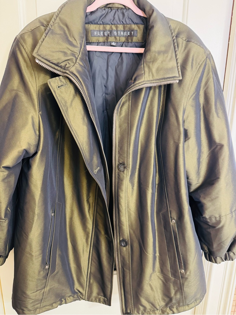 Fleet Street Metallic Olive Iridescent Utility Jacket Coat Women XL